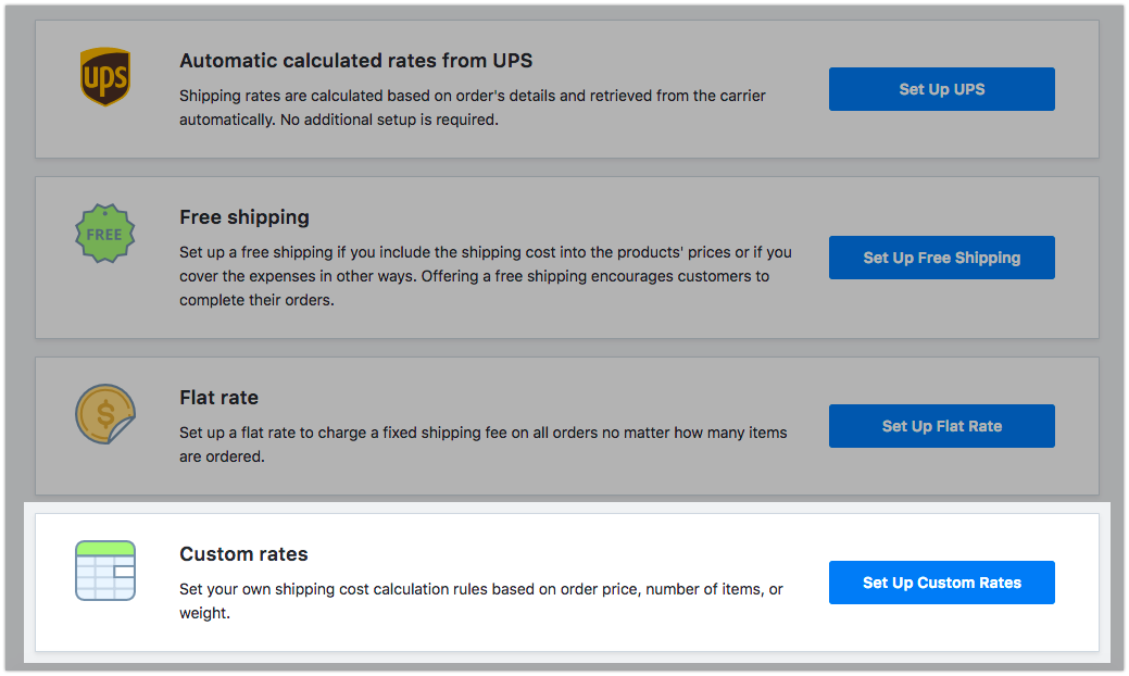 Custom rates based on subtotal or weight